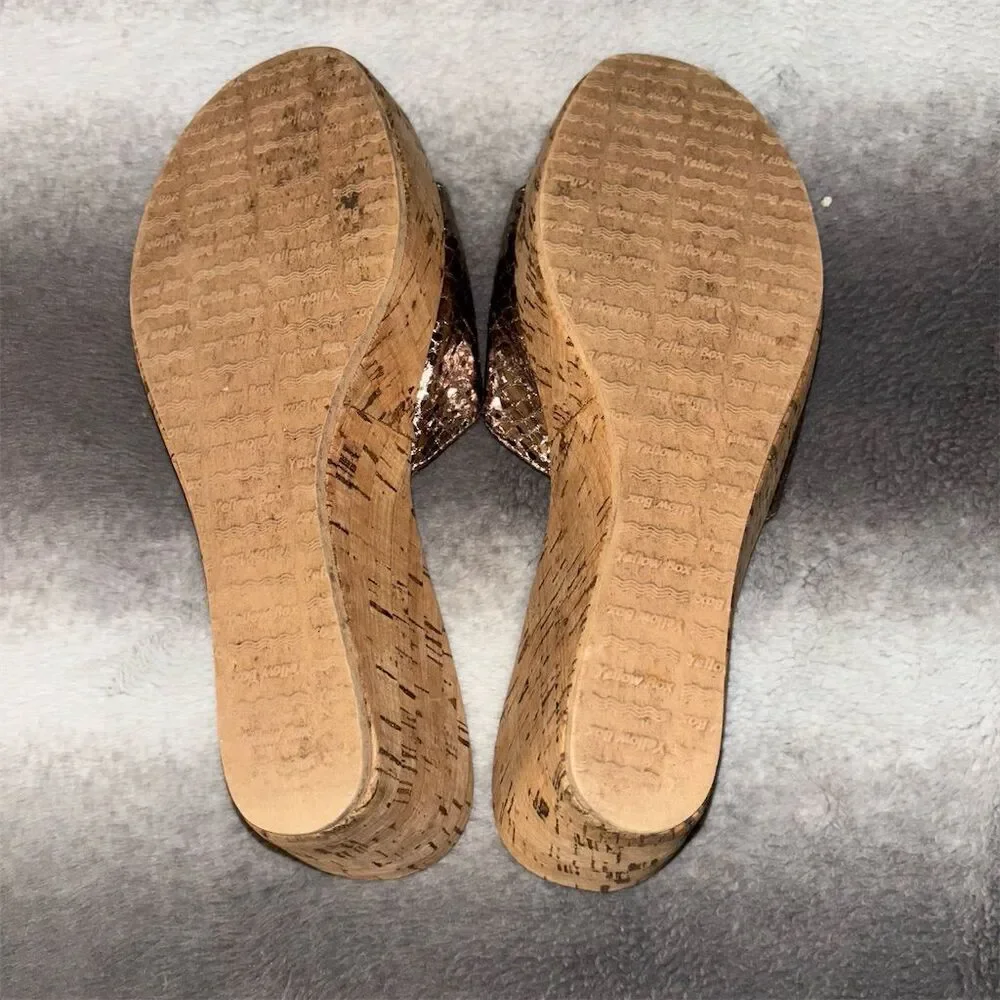 Yellow Box Shelly Bronze Rhinestone Snakeskin Cork Wedge Sandals - Picture 9 of 12
